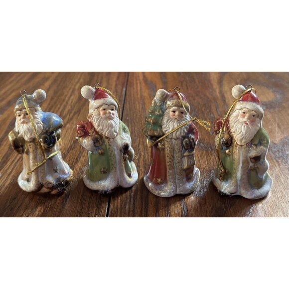 Ceramic Christmas Santa Bells Ornaments 4” Set of 4 FLAW One‎ Missing Ringer - Picture 1 of 2